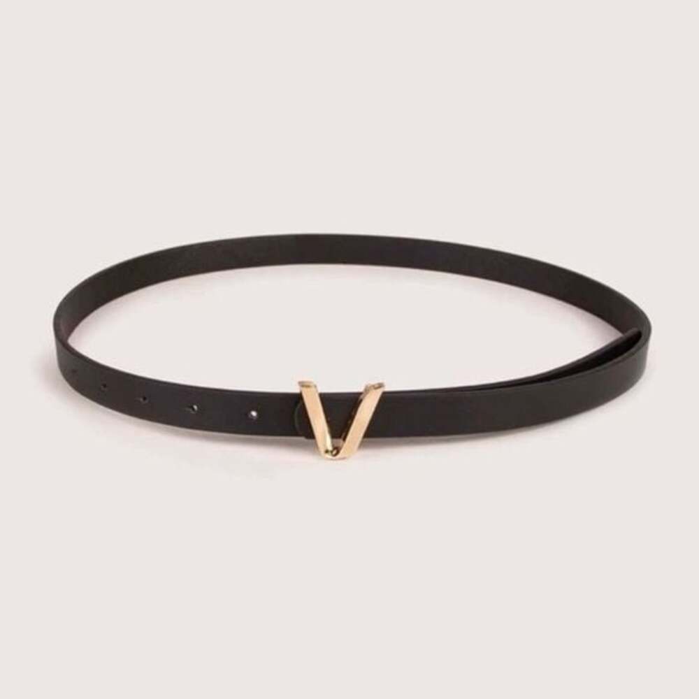 Last One! NEW Gorgeous Black V Buckle Leather Belt One Size